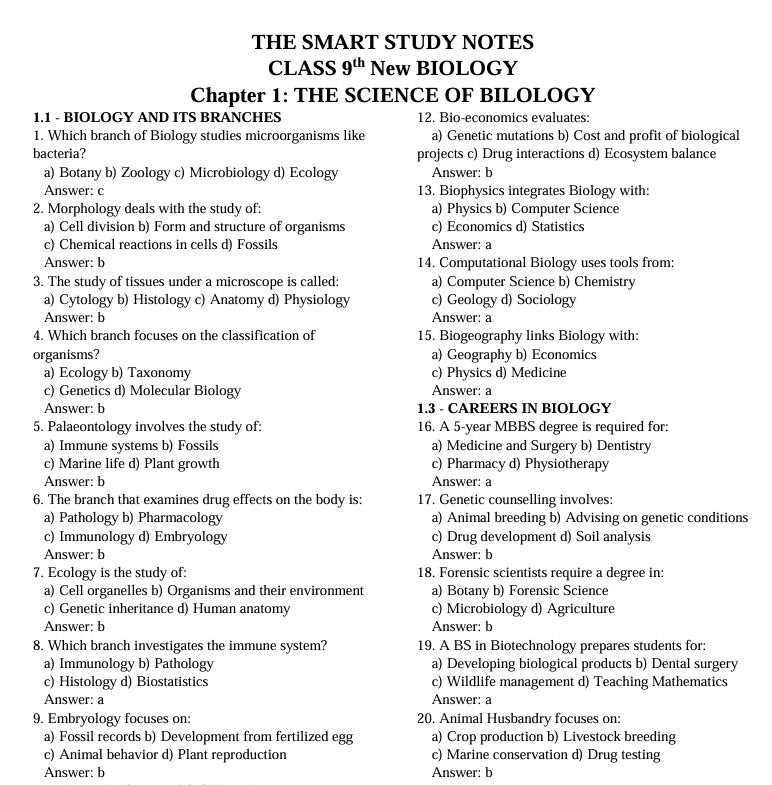 9th class Biology chapter #1 Quiz